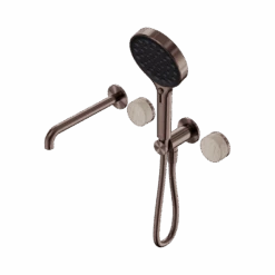 Serenity Progressive Shower System With Spout And Serenity Hand Shower -HERA BATHWARE serenity progressive shower system with spout and serenity hand showerbrushed bronzerome travertineshower systemnero tapware 346424