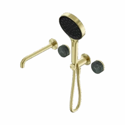 Serenity Progressive Shower System With Spout And Serenity Hand Shower -HERA BATHWARE serenity progressive shower system with spout and serenity hand showerbrushed goldarabesscato corchiashower systemnero tapware 697379