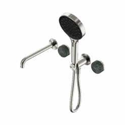 Serenity Progressive Shower System With Spout And Serenity Hand Shower -HERA BATHWARE serenity progressive shower system with spout and serenity hand showerbrushed nickelarabesscato corchiashower systemnero tapware 306205