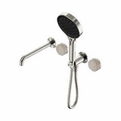 Serenity Progressive Shower System With Spout And Serenity Hand Shower -HERA BATHWARE serenity progressive shower system with spout and serenity hand showerbrushed nickelrome travertineshower systemnero tapware 758145