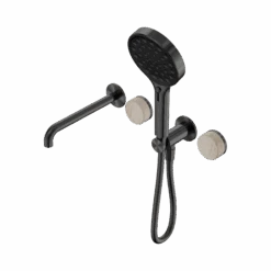 Serenity Progressive Shower System With Spout And Serenity Hand Shower -HERA BATHWARE serenity progressive shower system with spout and serenity hand showergun metalrome travertineshower systemnero tapware 707643