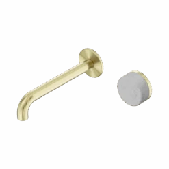 Serenity Progressive Wall Basin Mixer 185mm Spout -HERA BATHWARE serenity progressive wall basin mixer 185mm spoutbrushed goldcarrarawall basin mixernero tapware 226668