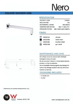 SQUARE Shower Arm -HERA BATHWARE square shower armgun metalshower armnero tapware 127845