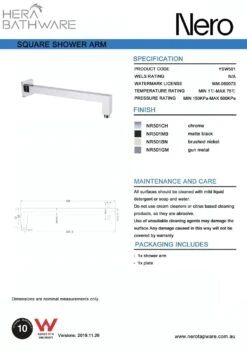 SQUARE Shower Arm -HERA BATHWARE square shower armgun metalshower armnero tapware 520852