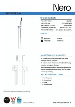 Square Shower On Bracket - Matte Black Or Chrome -HERA BATHWARE square shower on bracket matte black or chromematte blackhand showernero tapware 502394