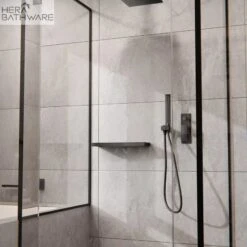 Square Shower On Bracket - Matte Black Or Chrome -HERA BATHWARE square shower on bracket matte black or chromematte blackhand showernero tapware 536428