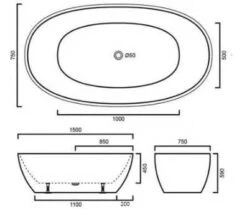 Stella Free Standing Bathtub - Matte Black & White | Ceto -HERA BATHWARE stella free standing bathtub matte black1500mmmatte blackbathtubkdk bathware 169112