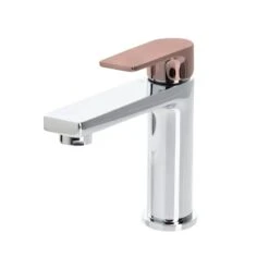 THE GABE LEVA BASIN MIXER – CHROME -HERA BATHWARE the gabe leva basin mixer chromechrome with rose gold handlebasin mixerlinkware 420776