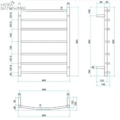 Thermogroup BC44M Curved Round Budget Ladder Heated Towel Rail 600*800*150mm -HERA BATHWARE thermogroup bc44m curved round budget ladder heated towel rail 600800150mmstainless steelheated towel railthermogroup 338103