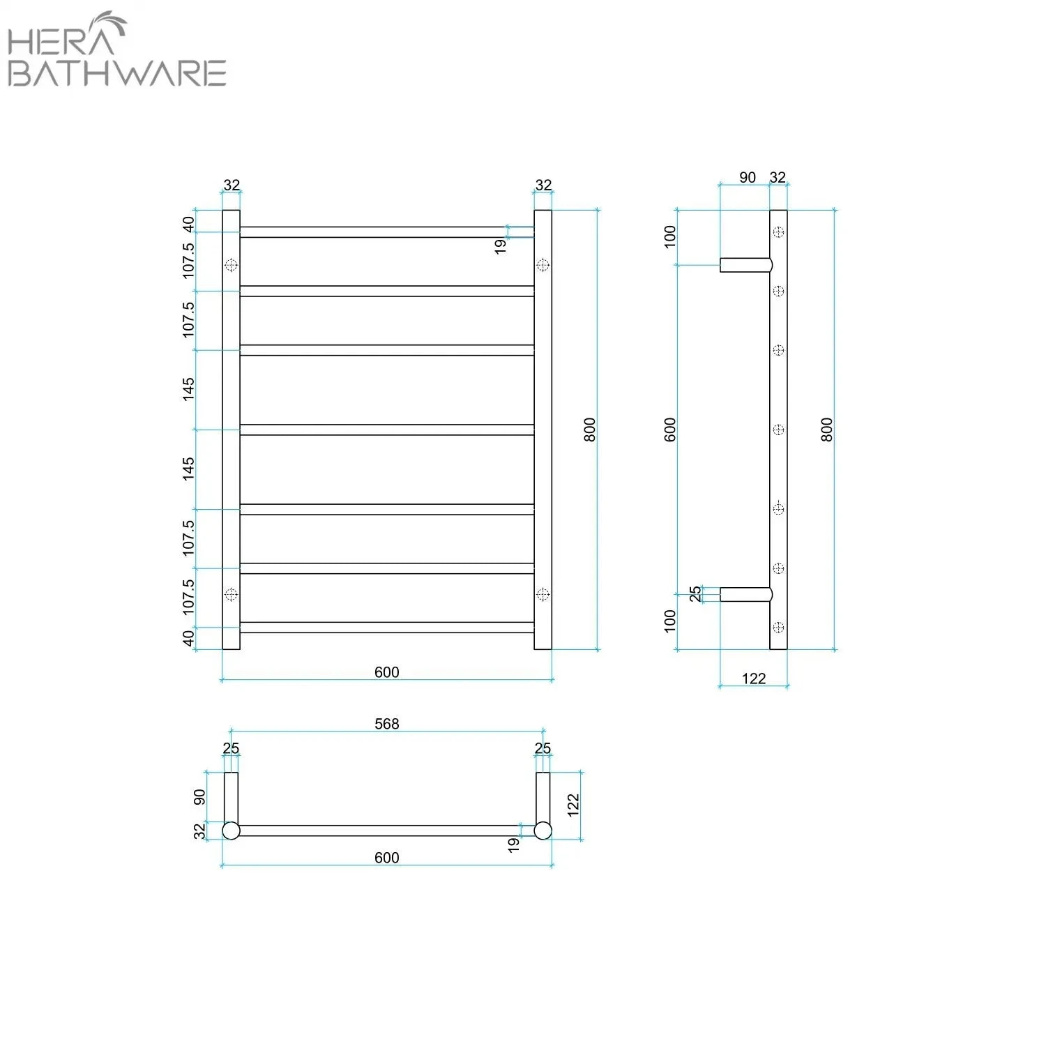 Thermogroup BS44MW Satin White Round Ladder Heated Towel Rail 600*800*122mm 2 Thermogroup BS44MW Satin White Round Ladder Heated Towel Rail 600*800*122mm - Image 2