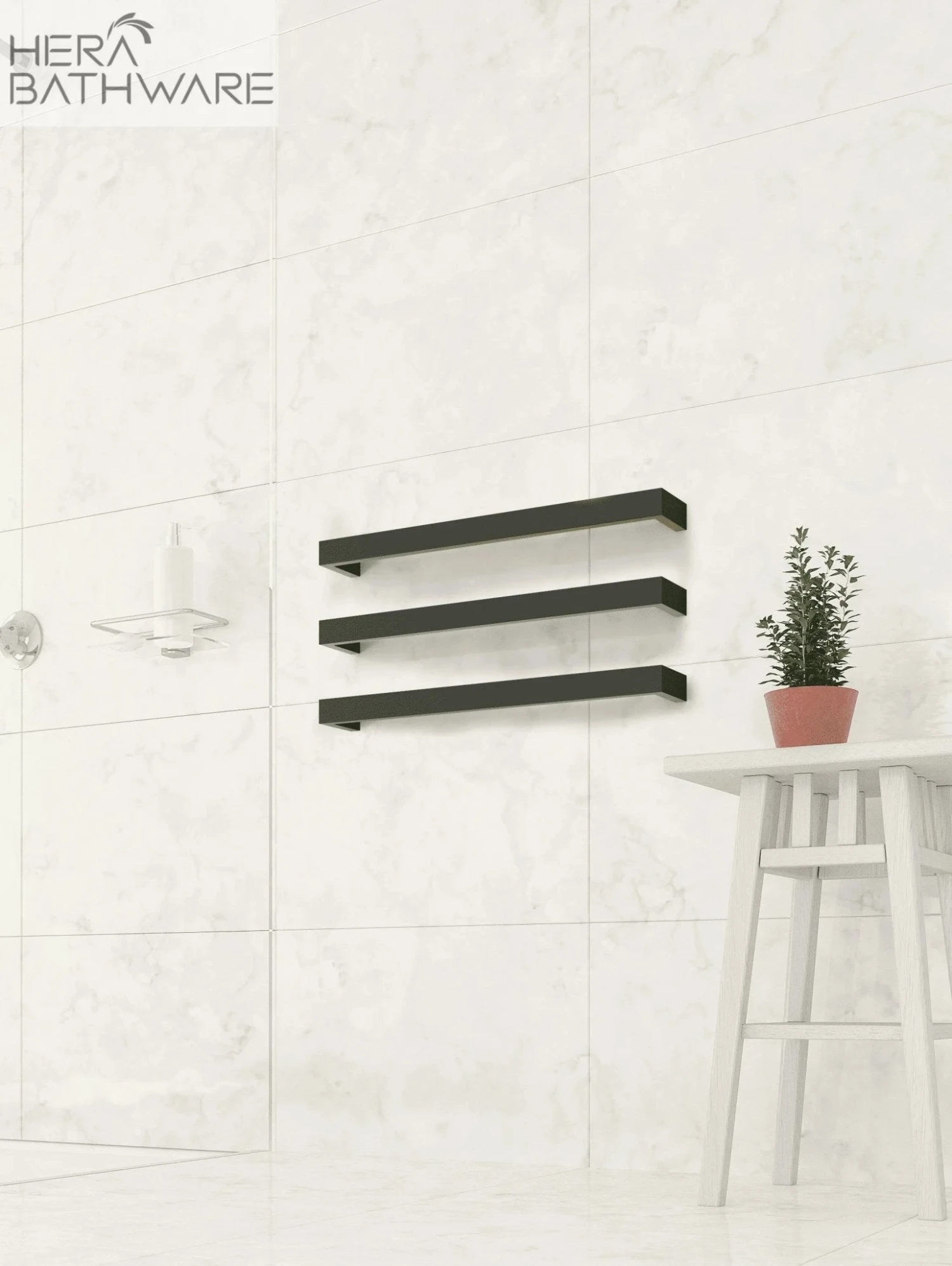 Thermogroup DSS6B Matt Black Square Single Bar Heated Towel Rail 2 Thermogroup DSS6B Matt Black Square Single Bar Heated Towel Rail - Image 2