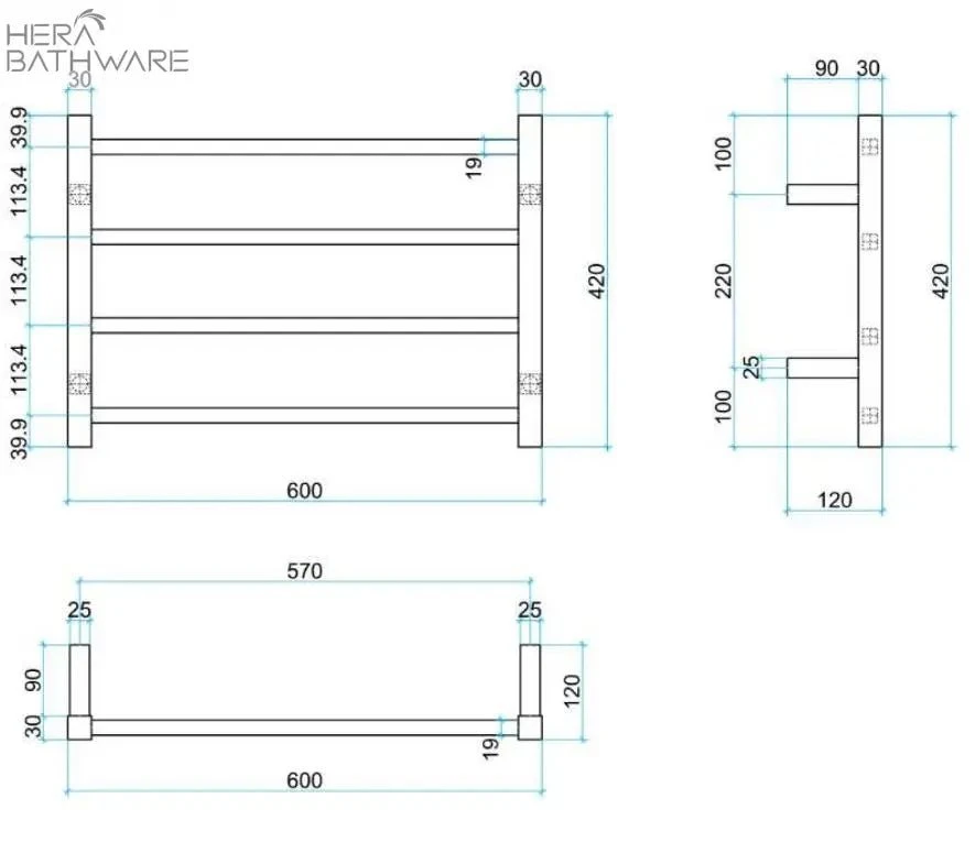 Thermogroup SS40M Straight Square Ladder Heated Towel Rail 600*420*120mm 3 Thermogroup SS40M Straight Square Ladder Heated Towel Rail 600*420*120mm - Image 3