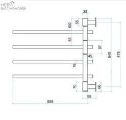 Thermogroup SV35 Straight Square Swivel Heated Towel Rail 600*540*99mm -HERA BATHWARE thermogroup sv35 straight square swivel heated towel rail 60054099mmstainless steelheated towel railthermogroup 398640
