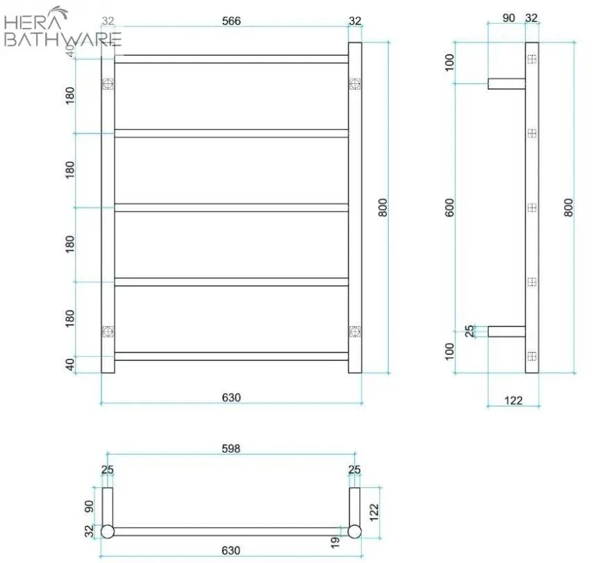 Thermogroup USR54 Straight Round Non-Heated Ladder Towel Rail 630*800*122mm 3 Thermogroup USR54 Straight Round Non-Heated Ladder Towel Rail 630*800*122mm - Image 3