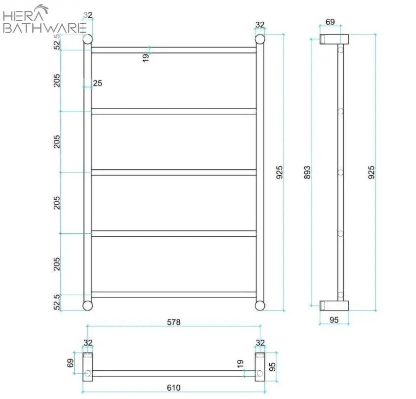 Thermogroup USS69 Straight Round Non-Heated Ladder Towel Rail 610*925*95mm 2 Thermogroup USS69 Straight Round Non-Heated Ladder Towel Rail 610*925*95mm - Image 2