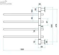 Thermogroup USV35 Straight Square Swivel Non-Heated Towel Rail 600*540*99mm -HERA BATHWARE thermogroup usv35 straight square swivel non heated towel rail 60054099mmstainless steelheated towel railthermogroup 341193