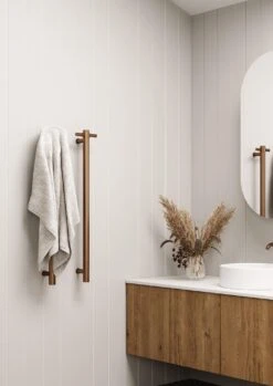 Thermogroup VSH900H Brushed Finish 240Volt Vertical Single Heated Rail -HERA BATHWARE thermogroup vsh900h brushed finish 240volt vertical single heated railbrushed goldheated towel railthermogroup 951271