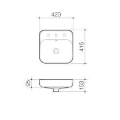 TRIBUTE Inset Square Basin 420mm | CAROMA -HERA BATHWARE tribute inset square basin 420mm caroma3 tap holessemi recessed basincaroma 863625