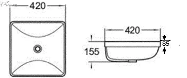 Ultra Slim Inset Square Basin 420mm 2 Ultra Slim Inset Square Basin 420mm - Image 2