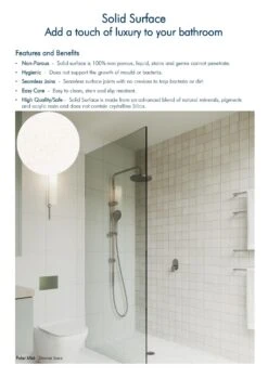Versa-tile Solid Surface Shower Base *Multi Colour Options Available* -HERA BATHWARE versa tile solid surface shower base multi colour options availablesnow white 033a900x1200 waste outlet at 900 sideshower baseversa tile 813418