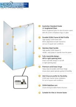 Violet 10mm Frameless Pivot Standard Size Front & Return Set | Convex 8 Violet 10mm Frameless Pivot Standard Size Front & Return Set | Convex -HERA BATHWARE violet 10mm frameless pivot standard size front return set convex900 x 900mmchromeshower screenconvex 469459