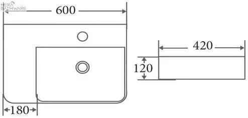 Wall Hung Square Right Hand Basin 600mm 2 Wall Hung Square Right Hand Basin 600mm - Image 2