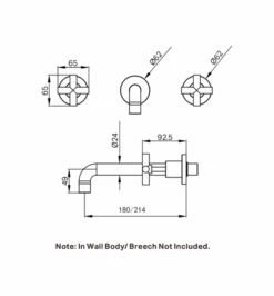 X PLUS Wall Basin/Bath Set -HERA BATHWARE x plus wall basinbath set180mm spoutbrushed goldbasin mixernero tapware 526220